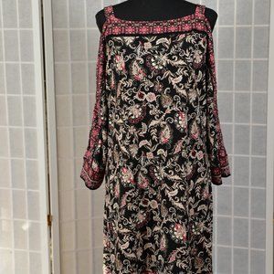 WHBM Cold Shoulder Paisley Patterned 3/4 length sleeve dress